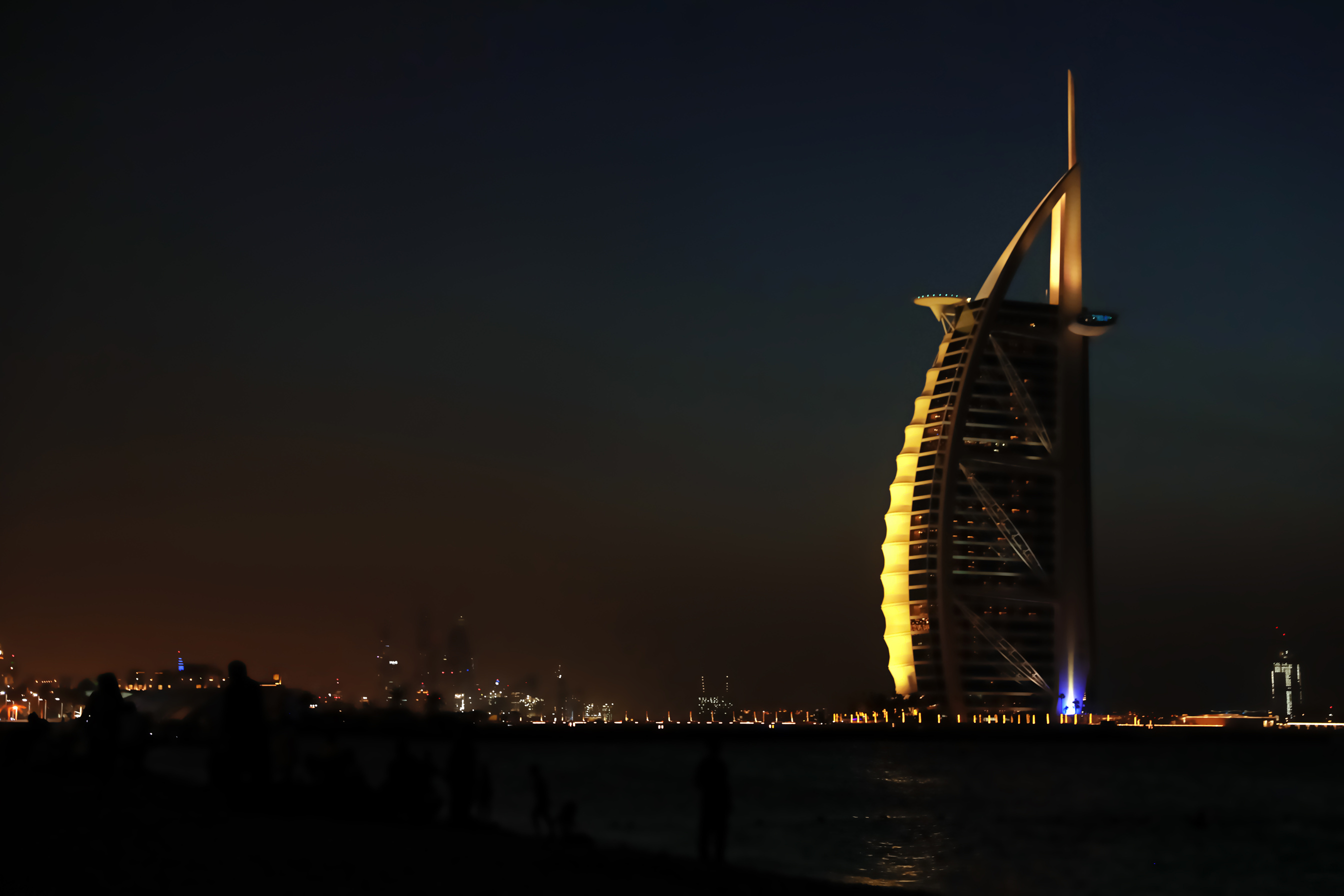 DUBAI, UNITED ARAB EMIRATES - NOVEMBER 03, 2018: Night Landscape with Illuminated Burj Al Arab